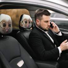 2pcs Cute Monkey With Glasses Car Headrest Covers, Car Interior Decoration Accessories, Soft And Comfortable, No Filling Material, Suitable For Long-Distance Travel And Daily Commute, Gift For Friends And Family - 2pcs - View 5