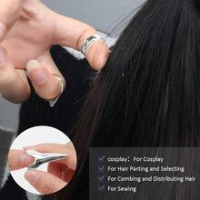 Juego de 17 herramientas para separar el cabello cuadradas, incluye 8 anillos para separar el cabello, 2 peines de cola de rata de metal, 6 pinzas para seccionar el cabello con soporte magntico - azul - Ver 3