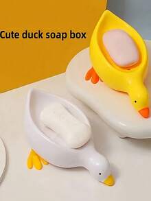 1pc Yellow Duck Shaped Soap Holder, Plastic Material, Suitable For Kitchen Bathroom Countertop Storage Box, Non-Slip Drainage Soap Box Container, Bathroom Accessories Home Bathroom Decor, Summer - Multiple Styles and Colors - View 5