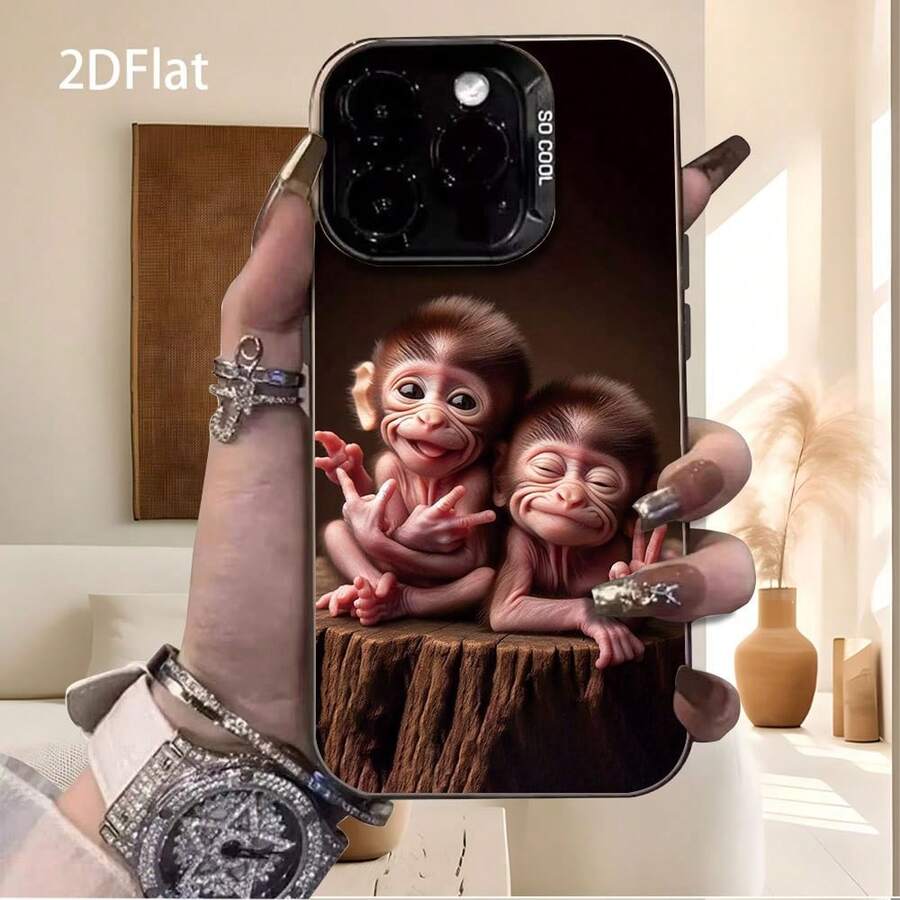 Funda de teléfono simple y reforzada, adecuada para todos los modelos de  y , nueva funda de teléfono 2D plana con diseño de dos simpáticos monos "biye", funda de teléfono creativa, simple y elegante de alta gama, anti-amarilleo y anti-caídas con impresión UV para  serie 17, 16, 15, 14, 13, 12, 11 Pro Max Plus Pro E. Perfecta para la Copa del Mundo, Pascua, Carnaval, Día de San Valentín, regalos de cumpleaños para novio o novia [xrz targeted development 0412], adecuada como re - (Un color) 1 unidad por paquete - Ver 1