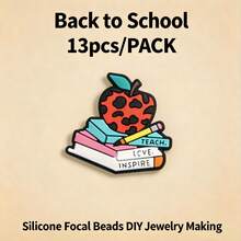 13/24 Stücke/Set Abschluss Silikon Perlen - Buch, Kappe, Schul-Fokus Mix + Abstandshalter Perlen, DIY Schmuck Handwerk für Stift, Schlüsselanhänger, Ausweisband, Unisex Geschenk - Silikon-Fokusperlen - Übersicht 13
