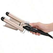 3 Barrel Curling Iron, 1 Inch Ceramic Tourmaline Hair Waver Wand With LCD Temperature Display, Fast Heating Foldable Crimpers For Travel Glove Included - Golden - View 5