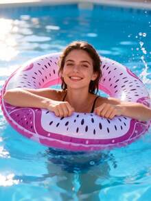 Summer Dopamine Boost! PVC Watermelon & Lemon Inflatable Swim Rings - Perfect For Swimming Parties, Beach Vacations And Floating, Enjoy The Summer Fun! Fruit-Shaped Inflatable Swim Rings - Must-Have For Swimming And Beach Days - Multicolor - View 6