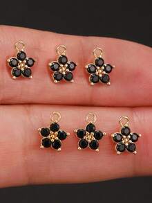 6pcs Flashing Daisy 5-Petal Flower Rhinestone Design Pendants, 14K Gold Plated, Suitable For Necklace, Bracelet, Anklet, Piercing, Keychain, Phone Case DIY Crafting, Best Summer Handmade Gift - Multicolor 1 - View 10