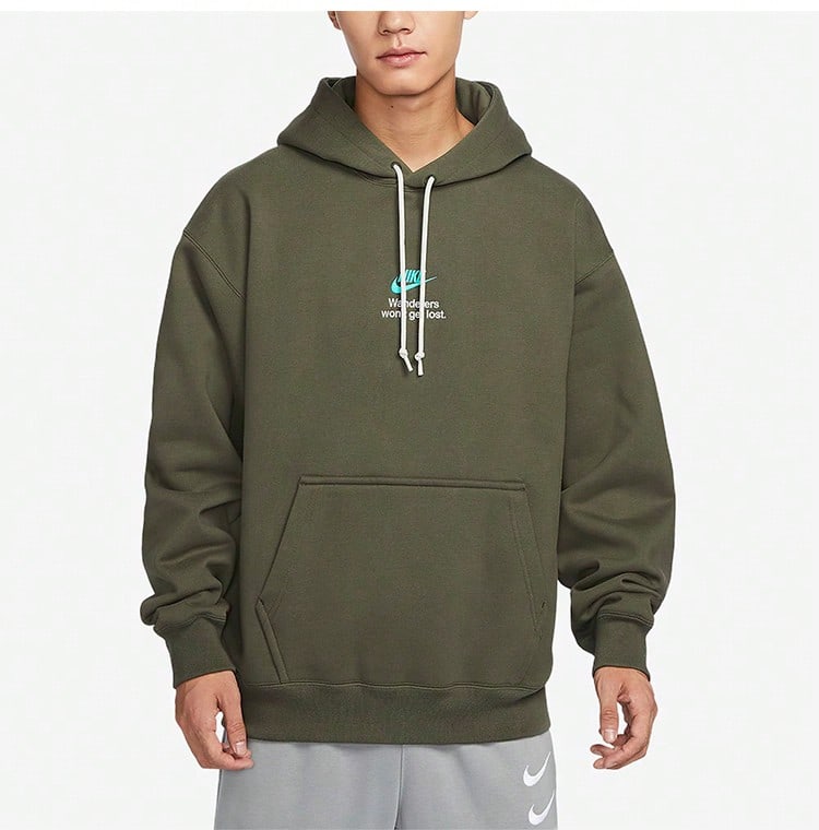 Nike Men's New Autumn/Winter Thermal Lined Embroidered Sport Letter Sweatshirt FV4024-325 - Army Green - View 1