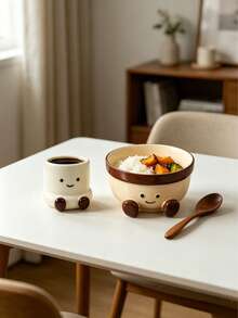 Cute 3D Foot & Smiling Face Ceramic Tableware Set, Espresso Coffee Cup & Multipurpose Bowl For Rice, Yogurt, Oatmeal & Breakfast, Adorable Home Kitchen Drinkware, All Occasion Gift - Multicolor - View 7