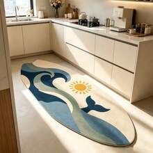 1件 Ins風衝浪板造型仿羊絨防滑地毯，海洋風衝浪板造型不對稱地毯，藍色海洋波浪設計，耐用可水洗，適用於臥室、玄關、陽台，清新療癒且極具吸引力，實用又美觀 - 彩色 - 查看 6