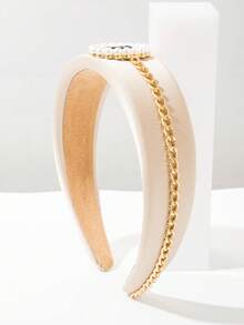 1 pieza Diadema de sirena de banda ancha con cadena de metal y decoración de gemas y perlas, accesorio para el cabello elegante y dulce de moda europea y americana, personalizado y creativo de alta gama para citas y banquetes, accesorio de ropa exquisito para mujeres - FG1559 - Caqui - Ver 3