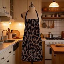 1pc Leopard Print Apron, Polyester Material, Suitable For Cooking, Barbecue, Gardening, Painting, Manicure, Unisex, Indoor And Outdoor Use - Multicolor - View 2
