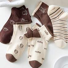 1/3/5/10 Pairs Brown Bear Women's Short Socks - Multicolor - View 2