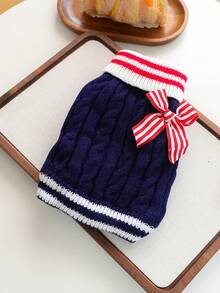 1PC Pet Clothes Small Dog Puppy Cute Simple Solid Color Versatile Spring/Autumn Warm Navy Sweater - Blue - Blue - View 13