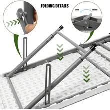 VJND Folding Table 4 Foot Portable Heavy Duty Plastic Fold-In-Half Utility Table Small Indoor Outdoor Adjustable Height Folding With Carrying Handle, Camping And Party,White |   Portable - 白色 - 查看 9