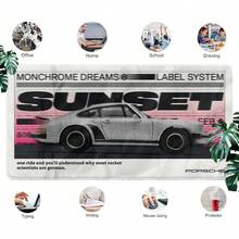 1片復古保時捷911寬體落日大尺寸加長桌墊，單色半調運動跑車粉色漸層印花滑鼠墊，復古Y2K汽車賽車男士電競桌飾 - 查看 4