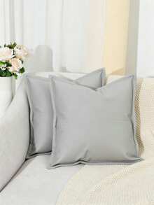 Funda de almohada de cuero sintético minimalista y neutra con borde de ala, 45x45cm, funda de cojín de cuero vegano, almohada decorativa de granja moderna para sala de estar, dormitorio y sofá, sin relleno de almohada - azul cielo grisáceo - Ver 10