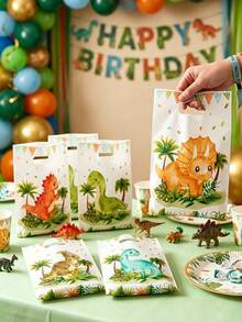 10/25/50 piezas Bolsas de regalo con estampado de dinosaurio, bolsas para envolver regalos, bolsas de tela, bolsas de recuerdos para fiestas con patrón de dinosaurio de dibujos animados, decoraciones de cumpleaños, suministros para fiestas de cumpleaños con tema de dinosaurio, bolsas de recuerdos para baby shower, suministros para fiestas de primer cumpleaños, suministros para fiestas de revelación de género, decoraciones para fiestas de bebé niño y niña, suministros para baby shower, decoraciones para fiestas de primer cumpleaños, recuerdos para fiestas - Dinosaurio de dibujos animados - Ver 10