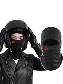 Red Lip Print Balaclava, Breathable Mesh Motorcycle Full Face Mask, Windproof & Dustproof Y2K Street Style Women's Headwear, Suitable For Riding And Daily Fashion - Multicolor - View 1