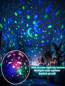 1pc LED Star Projection Night Light, 7-Color Gradient Atmosphere Night Light, USB Powered Plug And Play, Durable Material, 360° Projection, Perfect For Bedroom, Room Decor, Party, Etc. - 多色光 - 查看 10