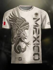 TIN "Mexico Golden Eagle" Football Shirt, Heritage Of The  Warrior, Fitted And Casual Long-Sleeved Design, All-Over Print For All Seasons - 白色 - 查看 1