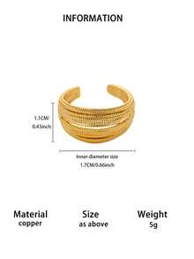 1 Peça Anel Personalizado com Estrela & Flor Canelado, Banhado a Ouro 18K, Banda Aberta, Acessório de Design de Nicho, Presente para Look de Uso Diário - Dourado 2 - Visão 14
