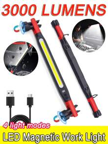 Rechargeable LED Magnetic Work Light, 3000LM High Brightness Hood Light, With Hook And Rotatable Magnetic Base, 4 Lighting Modes, Ultra-Bright, Suitable For Emergency Car Repairs. - Black - View 2