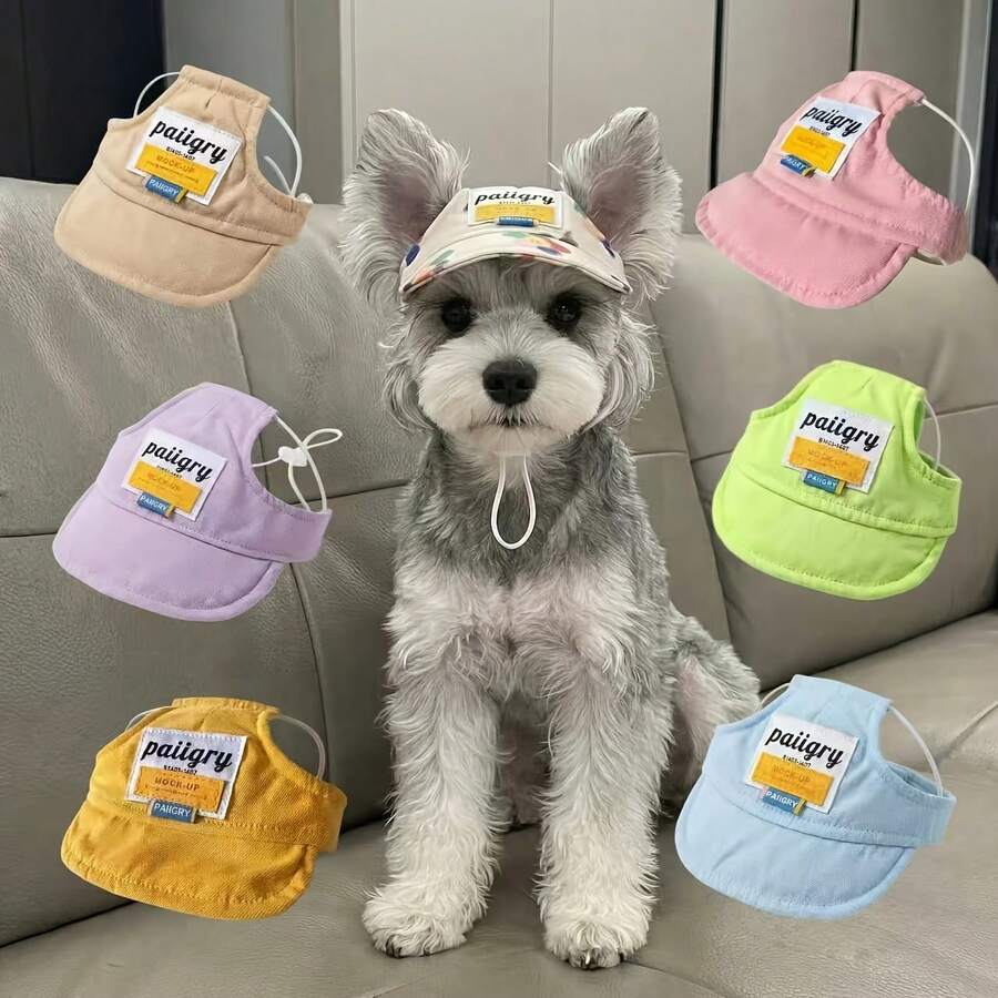 Gorra visera de sol con parches de colores disponible en 6 colores, protección UV para perros pequeños como schnauzer y poodle, sombrero ajustable y transpirable - Rosa - Ver 1
