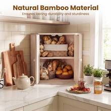 COSTWAY Corner Bread Box For Kitchen Counter, Bamboo Double Layer Breadbox Organizer With Adjustable Shelf, Large Capacity Bread Storage Bin, Farmhouse Storage Container For Homemade Bread, White - White - View 2
