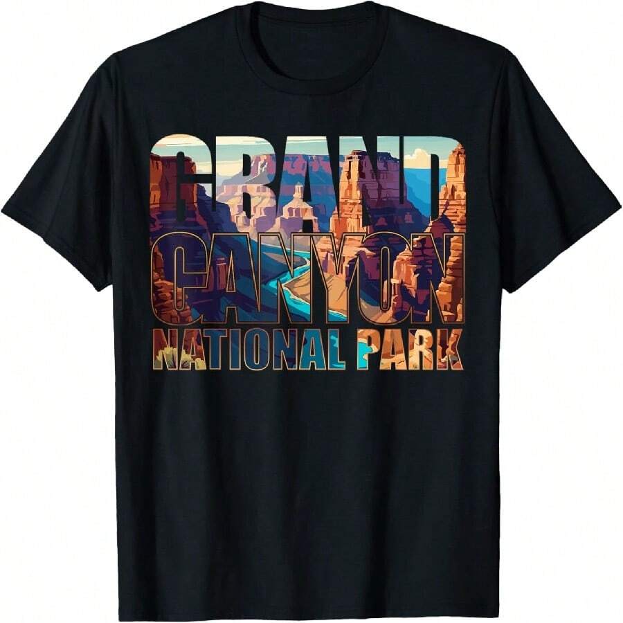 Grand Canyon National Park Hiking Souvenir Arizona Bold Text T-Shirt - Black - View 1