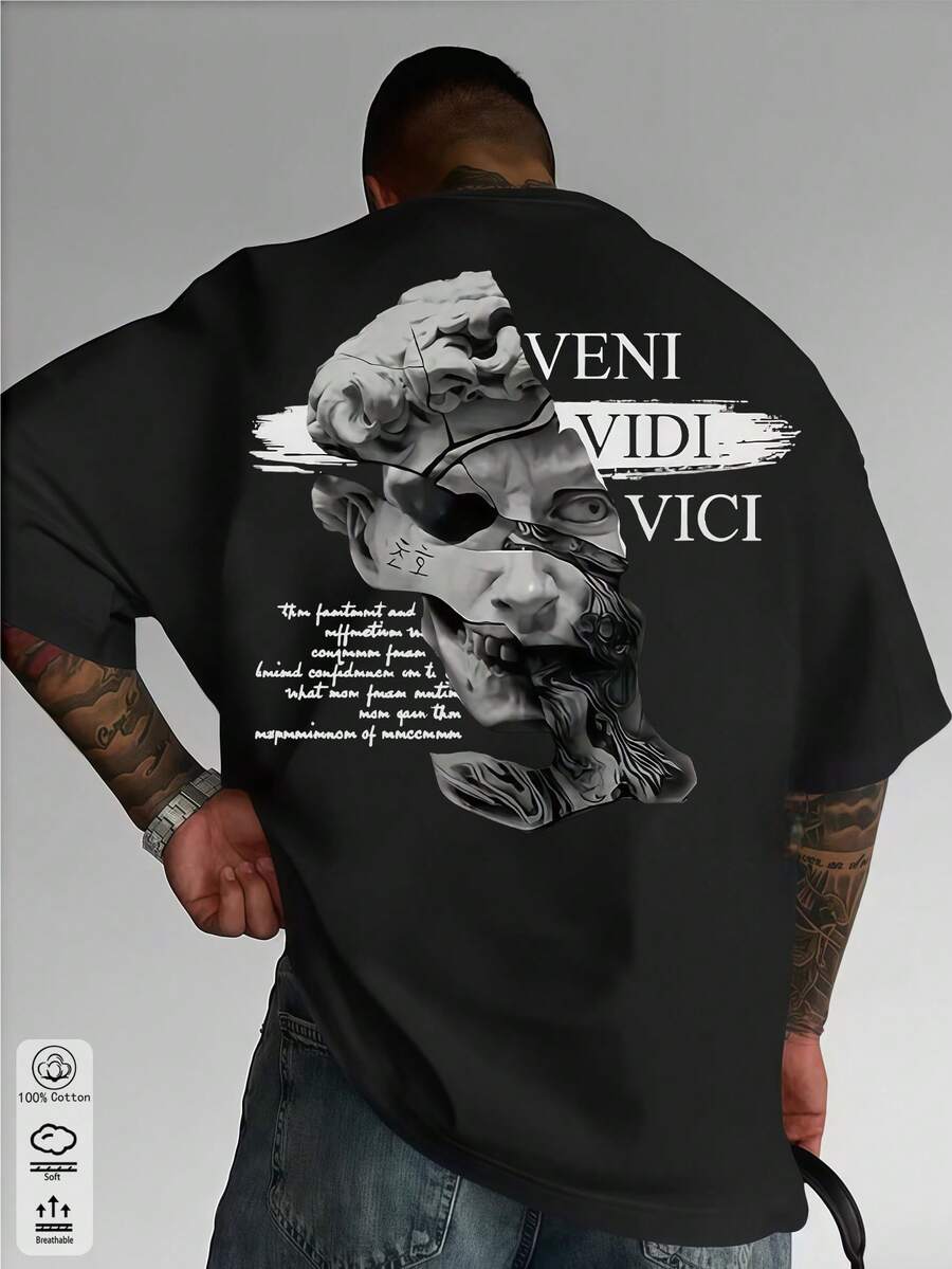 Una t-shirt da uomo ampia in 100% cotone con divertente stampa di coniglietto portoricano "DtMF" realizzata su misura, abbigliamento estivo, top estivo taglie forti, serie K-pop W. - Nero 1 - Visualizzare 1