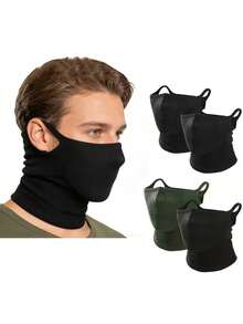 Soft Breathable Geometric Half Face Neck Gaiter 2 Packs Unisex Ear Hook Face Cover For Cycling Hiking Ski Cosplay - Black - View 5