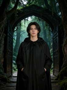 Jubah Berkerudung Gaya Abad Pertengahan Vintage untuk Kostum Cosplay Penyihir Vampir Malaikat Maut, Pesta Halloween, Pertunjukan Panggung, Jubah Atmosferik - Hitam - View 2
