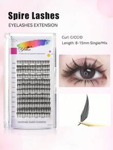 12 Rows Premade Spike Eyelash Extensions 0.07mm Air Series Feather Shape Manga Anime Individual Lashes 8-15mm Mixed Volume Fans DIY Clusters Lashes - 查看 2