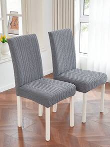 1/2/4/6pcs Jacquard Elastic Dining Chair Covers Set, Dark Color Stretch Full Coverage Washable Soft Fleece Chair Slipcovers, Suitable For Kitchen, Dining Room, Party, Wedding - Grey - View 6