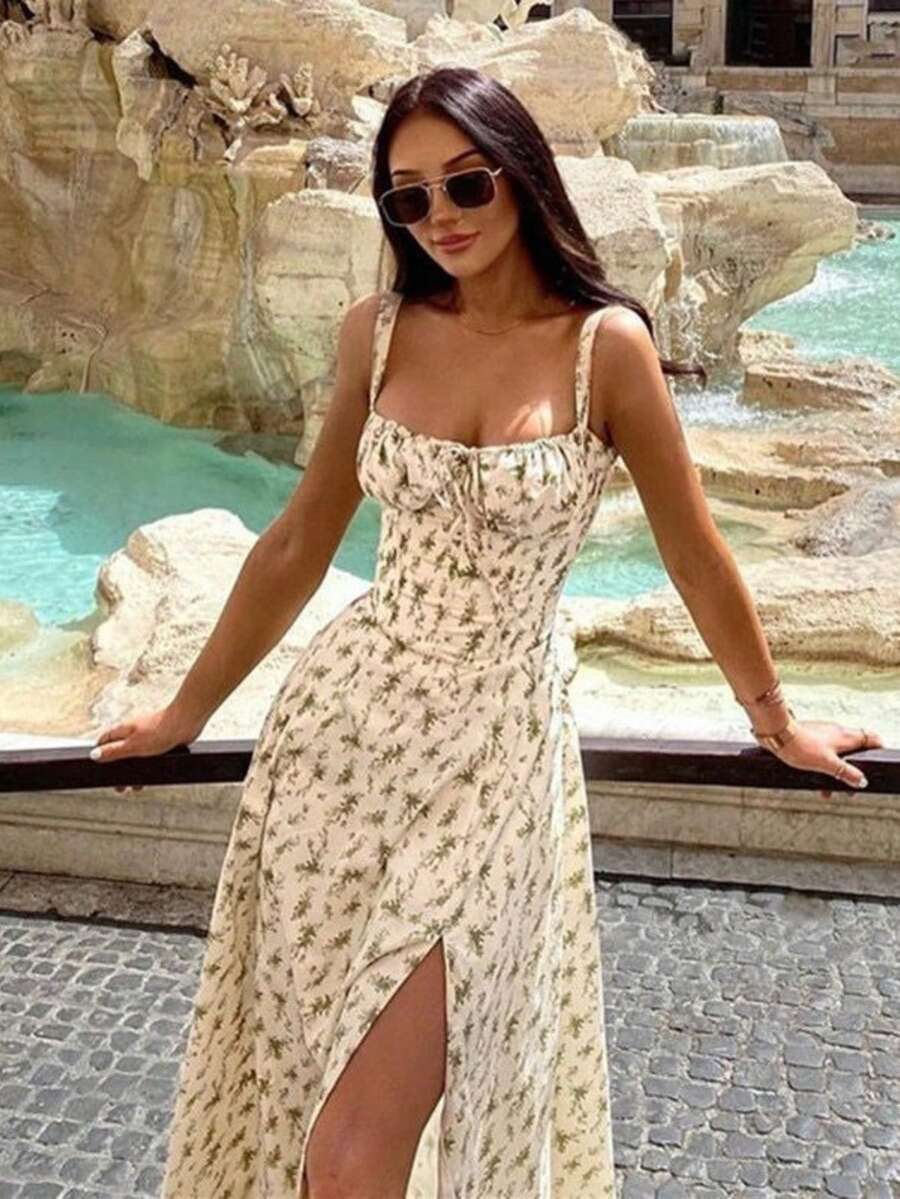 Strappy Dress With French Slit For Summer Vacation 2026 - 綠色 - 查看 1