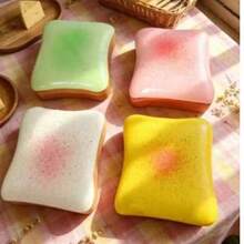 Toast-Shaped Squishy Toy, Super Soft Butter Toast Style Stress Relief Squeeze Toy, Available In Pink, Yellow, Green 3 Colors; Squishy Toy Suitable As Birthday, Holiday Gift, Daily Surprise Gift, Creative Desk Decoration, Party Prize, Suitable For Spring And Summer. - Multicolor - View 3