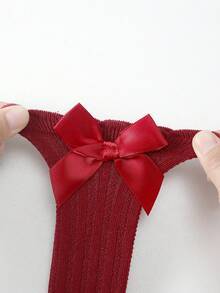 女童素色條紋防滑泡泡袖口蝴蝶結長襪 - 彩色 - 查看 3