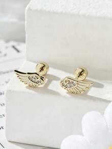 1 Set ( + Right Wing) Hypoallergenic Soft Punk Angel Wing Design Earrings, Suitable For Couples Ear Piercing, Angel Wings Earrings For Men And Women - Winged Ear Cartilage Stud - View 4