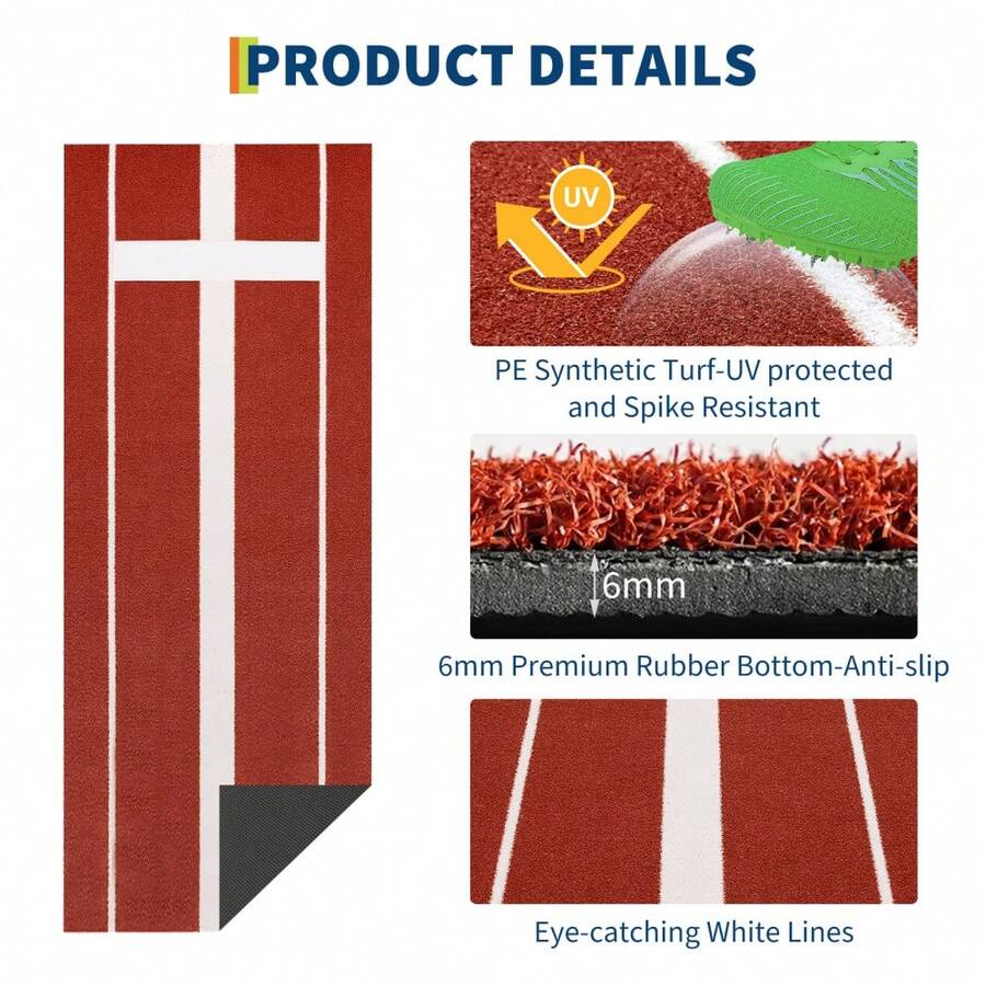 Professional Softball/Baseball Pitching Mat – Non-Slip Rubber Base – Fade-Resistant Turf Maker – Portable For Indoor And Outdoor Training – 300x90cm - Red - View 1