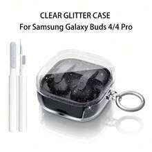 Funda protectora transparente con purpurina compatible con Galaxy Buds 4 auriculares Bluetooth, funda protectora de silicona suave de color transparente para Buds 4 Pro - transparente - Ver 3