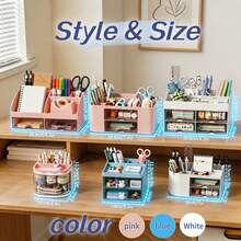 1pc Storage Box With Drawer, Desk Organizer For Pens, Stationery, Business Cards, Memo Pads, Paper Clips, Cosmetics And School Supplies, Back To School Gift - Multicolor - View 11