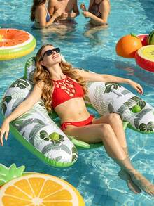 1pc Inflatable Pool Chair Float, Adult Swimming Pool Lounger With Backrest & Cup Holder, Tropical Leaf Print Water Float Seat For Summer Beach, Lake, Pool Party, Relaxing Water Lounge Toy For Adults - Multicolor - View 1