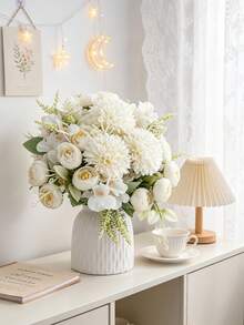 1/3/60pcs Artificial Silk Peony Bouquet, Faux Tea Rose, Suitable For Spring/Autumn Wedding Vase, Home Restaurant Bedroom Decor, Holiday Birthday Party Accessories, Outdoor Garden Decoration - White - View 3