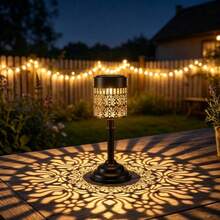 2/1pc Vintage Mandala Peony LED Table Lamp, Warm Light, Hollow Shadow Decoration, IP44 Waterproof Metal Solar Light, Auto On/Off, Exquisite Landscape Light, Suitable For Garden, Patio, Balcony, Camping, Wedding And Other Occasions - Warm-lighted Peony - View 12