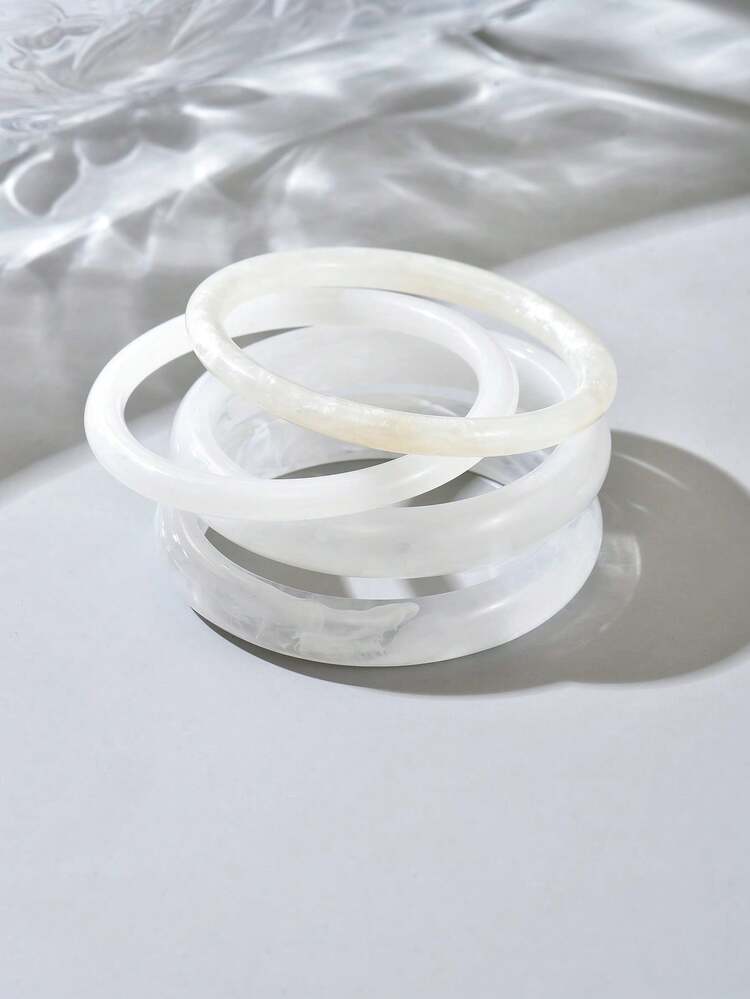 4pcs Women's Vintage Elegant Acrylic Resin Bangle Set (Random Color & Pattern) - White - View 39