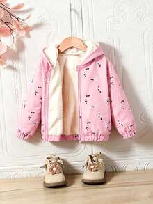 Baby Girl Floral Print Warm Hooded Jacket - Pink - View 1