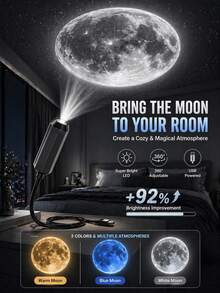 1个粉色月亮灯，配有3个可替换的月亮投影，360°旋转装饰灯，可爱氛围装饰，USB供电便携式LED投影灯，适用于卧室天花板、照片背景、装饰 - 多色光 - 查看 11