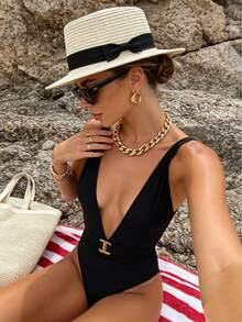 1pc Bohemian French Style Raffia Bow Straw Hat For Women, Summer Beach Sun Protection Panama Hat - Multicolor - View 1