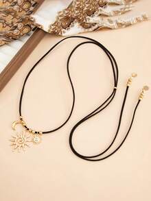 1 pieza Collar con colgante de luna de llama bohemia & girasol, elegante & lujoso collar de terciopelo coreano, versátil para uso diario, festival, fiesta, regalo para mujeres - collar largo - Ver 4
