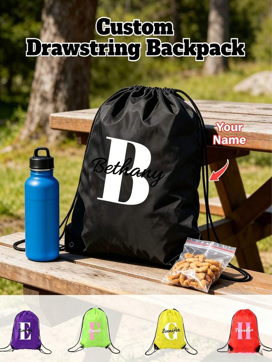 1pc Personalized Drawstring Sports Backpack With Lightweight Drawstring Bag - Can Be Printed With Your Name And Initials, Unique And Personalized - Multicolor - View 1