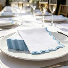 20/60pcs Blue Wavy Edge Napkins, Double Layer White Napkins With Light Blue Wavy Edge Decor, Suitable For Desserts And Drinks, Perfect For Weddings, Gender Reveals, Birthday Parties And Girls Gatherings - Blue - View 4