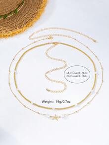 2pcs Fashionable Minimalist Sexy Metal Starfish Double Layer Chain Waist Chain, Suitable For Daily And Vacation Wear - Yellow Gold - View 7
